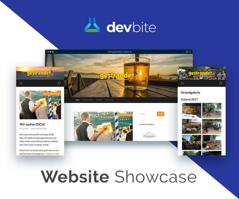 Showcase mit Desktop und mobilen Screenshots von der Webseite gestrandet