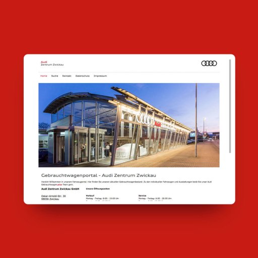 Screenshot der Desktopansicht der Startseite von Audizentrum Zwickau