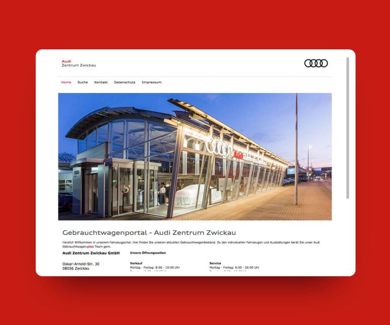 Screenshot der Desktopansicht der Startseite von Audizentrum Zwickau