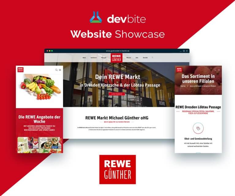 Showcase zum Webprojekt Rewe Günther, kombinierte Ansicht von Desktop und mobil