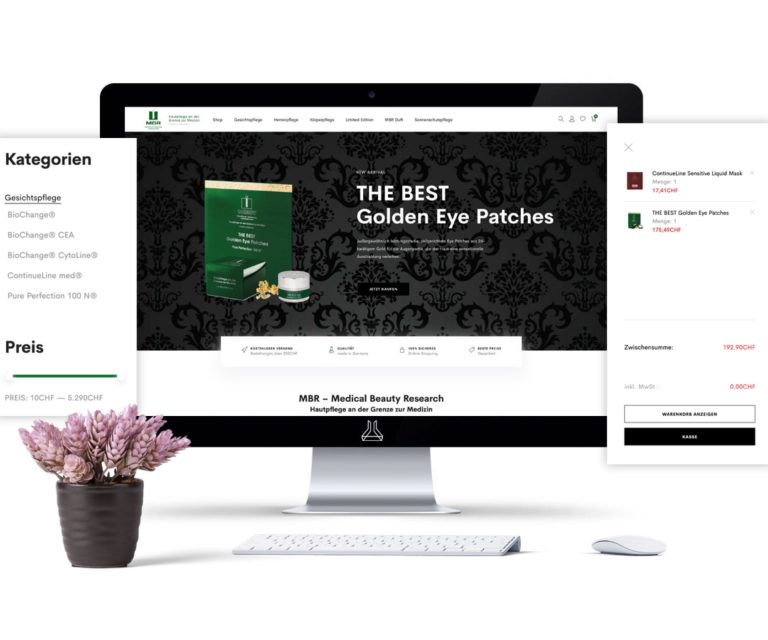 Mockup eines Desktiopmonitors mit drei Screenshots des Projektes MBR