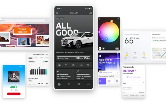 Verschiedene Screenansichten von Funktionen einer App