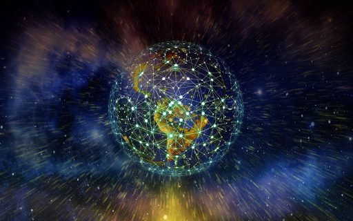 über dem Globus der Erde befindet sich ein virtuelles Netz